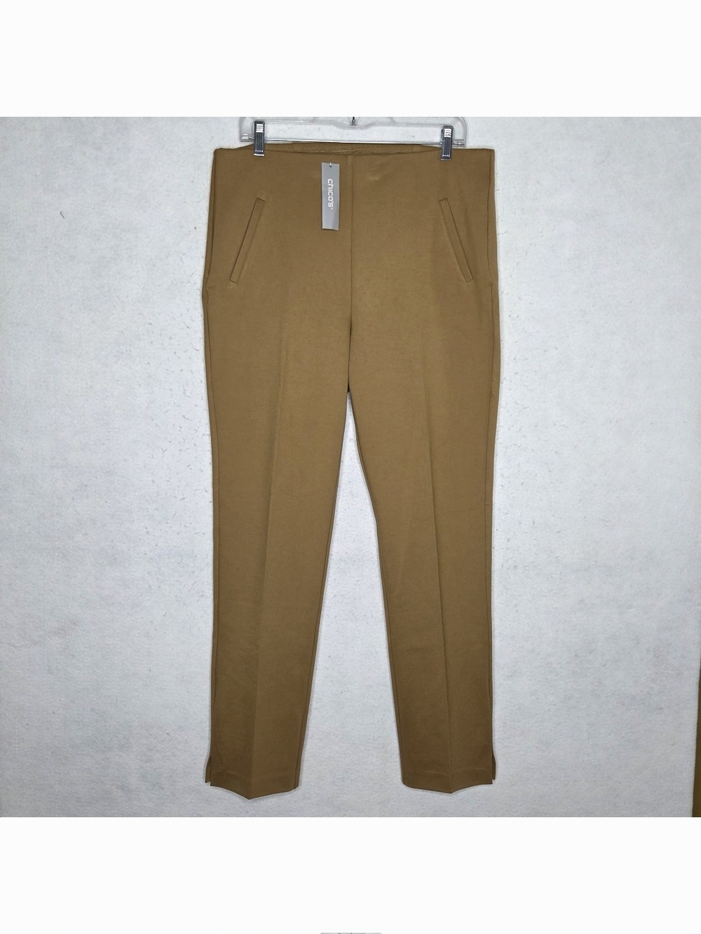 Chicos NWT So Slimming 360 Juliet Pants 12 R Camel Ponte Corporate Chic Casual